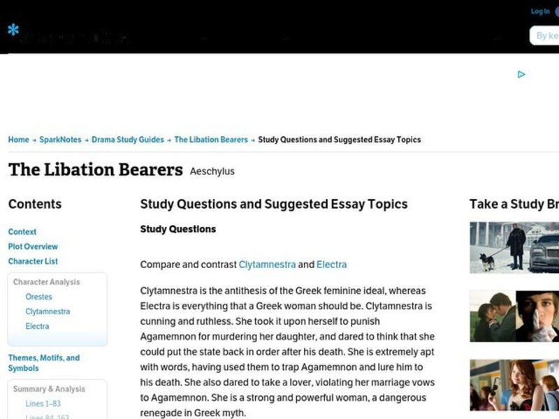The Libation Bearers by Aeschylus: Study Guide - Mini Essays Study Guide