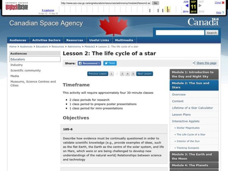 The Life Cycle of a Star Lesson Plan