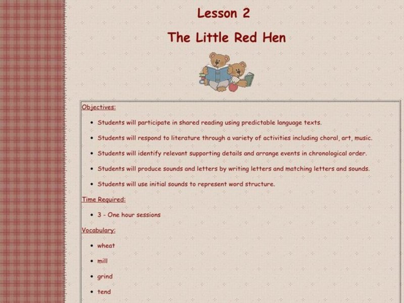 The Little Red Hen Lesson Plan