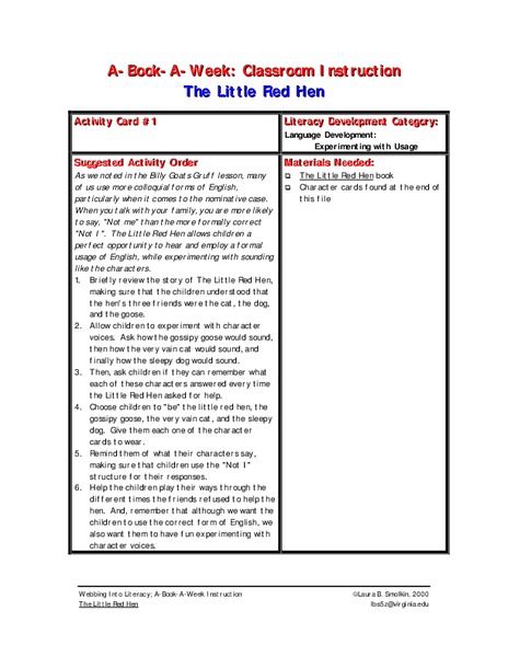 The Little Red Hen Lesson Plan