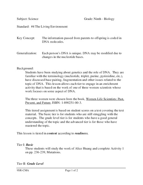 The Living Environment Lesson Plan