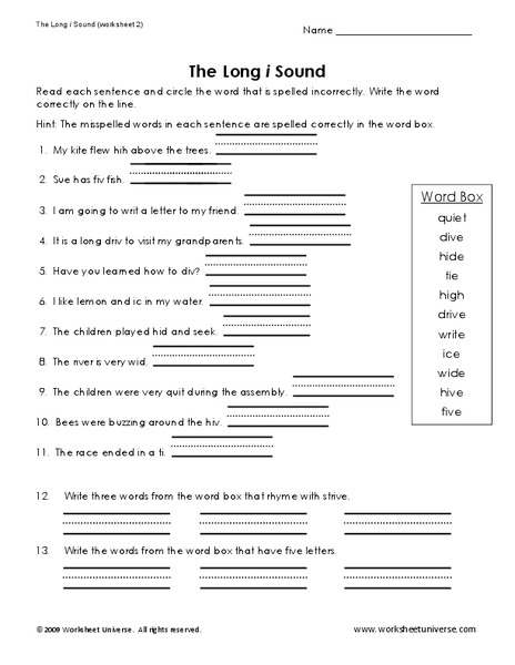 The Long I Sound Worksheet