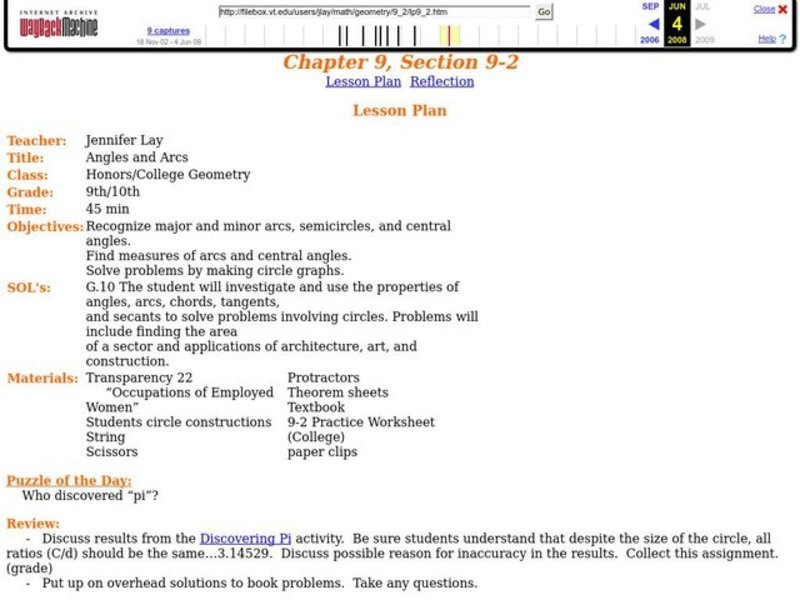 Angles and Arcs Lesson Plan