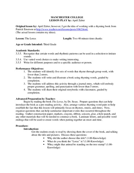 The Lorax Lesson Plan