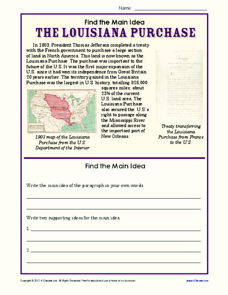 The Louisiana Purchase Worksheet