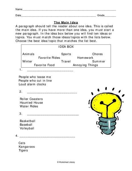The Main Idea Worksheet