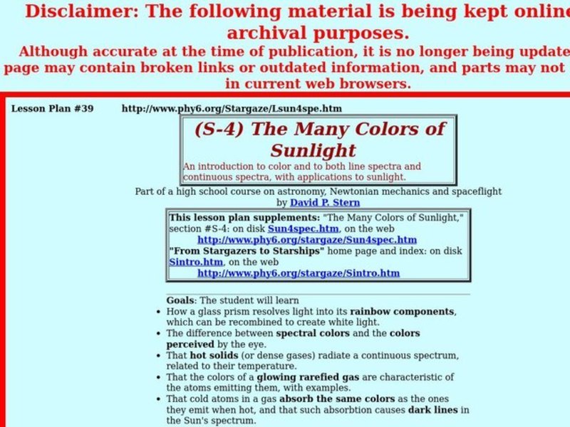THE MANY COLORS OF SUNLIGHT Lesson Plan