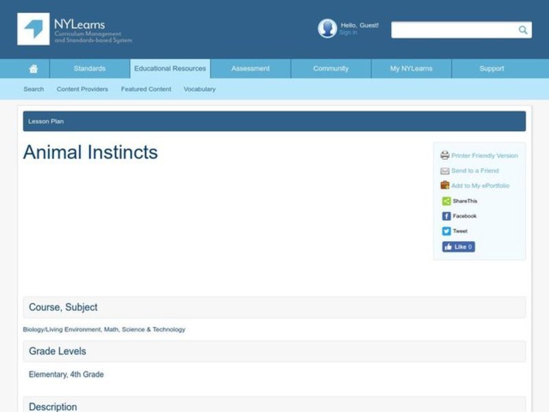 Animal Instincts Lesson Plan