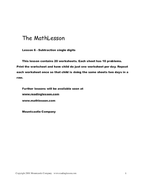 The Math Lesson 6 Worksheet