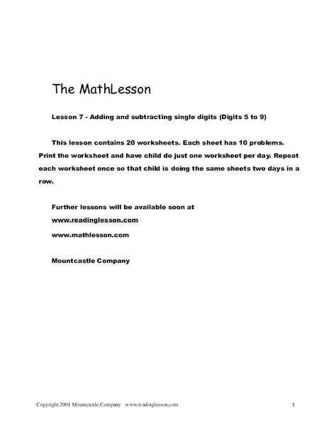 The Math Lesson 7 Worksheet
