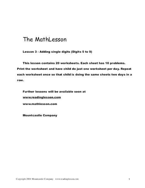 The Math Lesson 3 Worksheet
