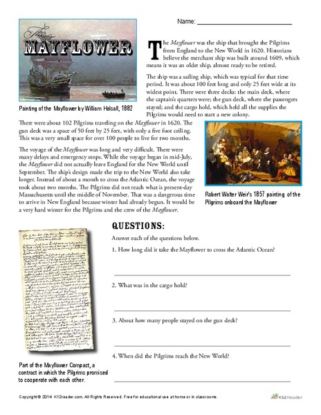 The Mayflower Worksheet