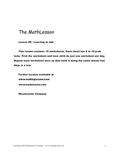 The Math Lesson 8 Worksheet