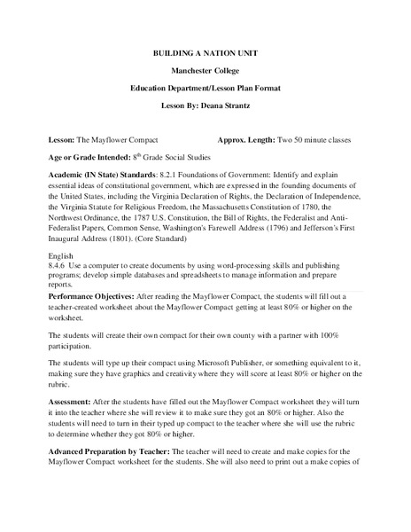 The Mayflower Compact Lesson Plan