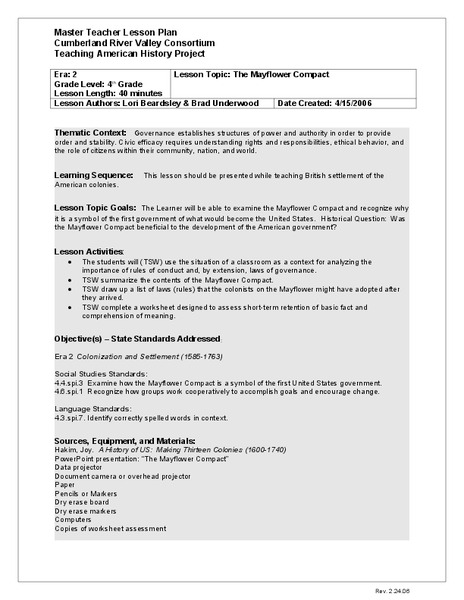 The Mayflower Compact Lesson Plan