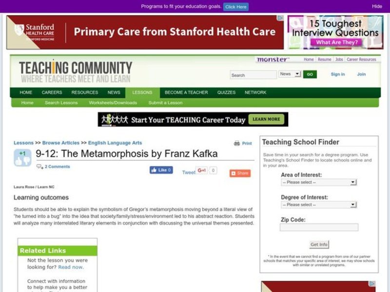 The Metamorphosis by Franz Kafka Lesson Plan