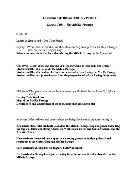 The Middle Passage Lesson Plan