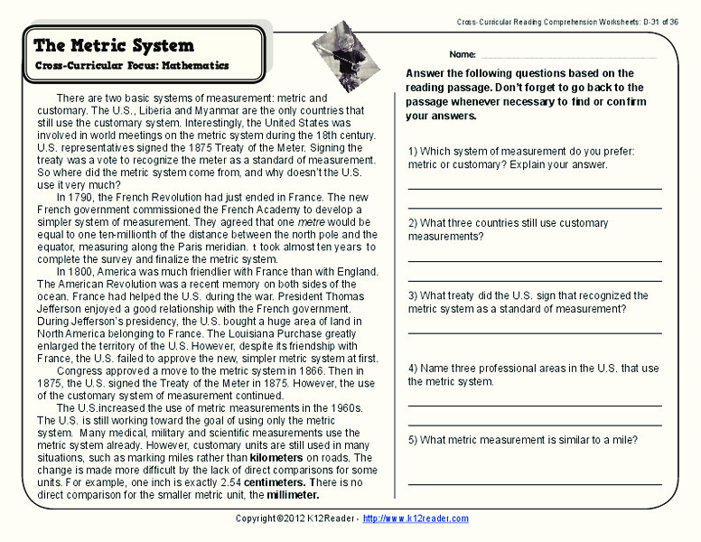 The Metric System Worksheet