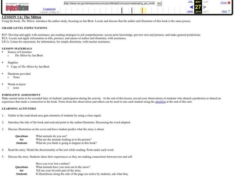 The Mitten Lesson Plan