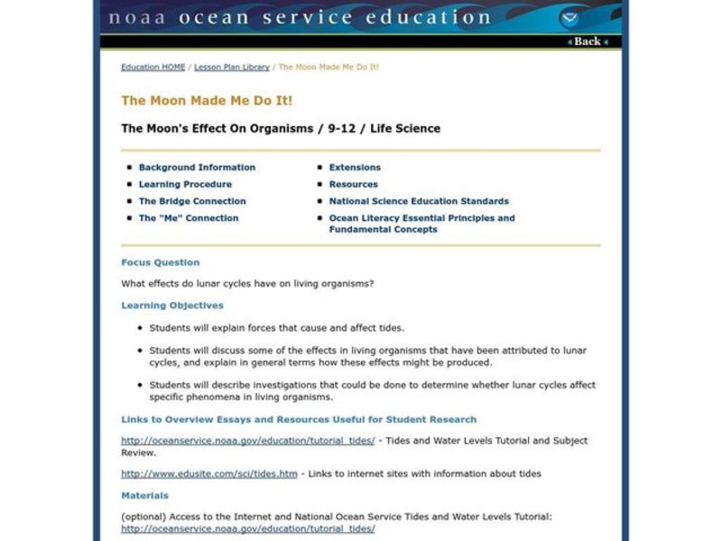 The Moon Made Me Do It! Lesson Plan