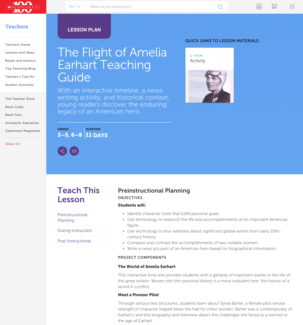 The Flight of Amelia Earhart Teaching Guide Unit Plan