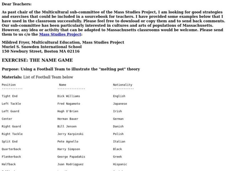 The Name Game Lesson Plan