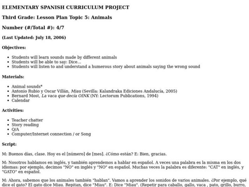 Animals  Lesson Plan