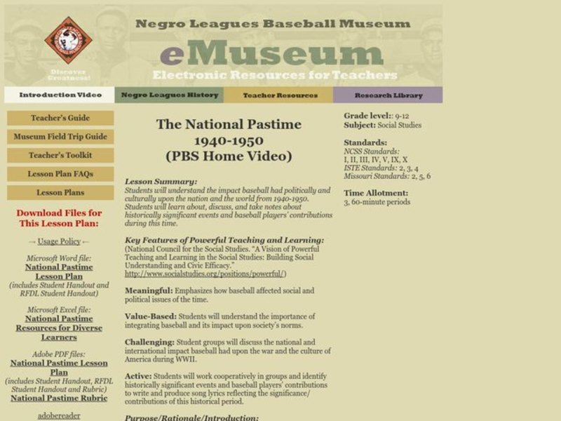 The National Pastime Lesson Plan