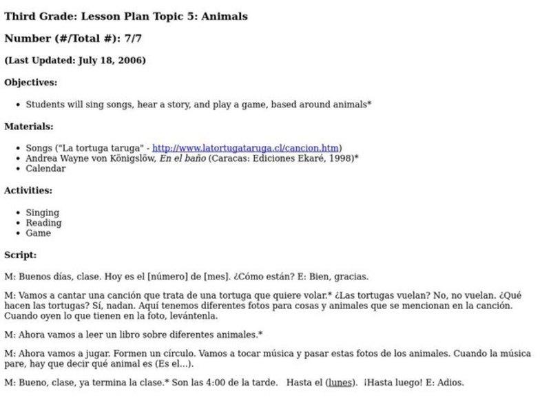 Animals Lesson Plan