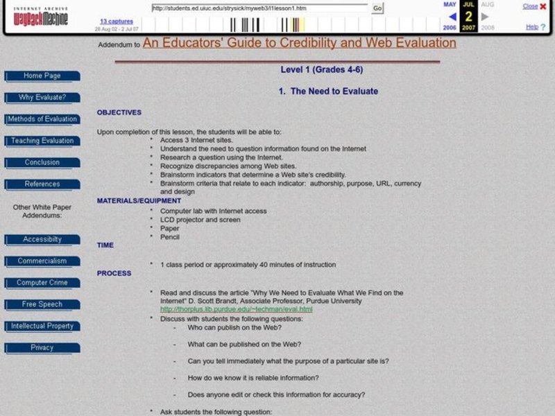 The Need to Evaluate Lesson Plan