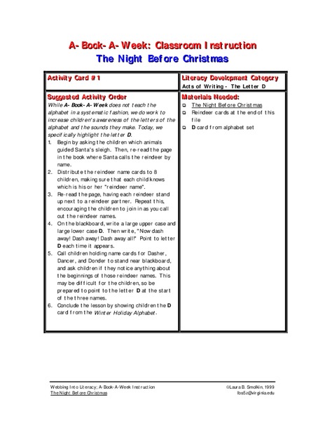 The Night Before Christmas Lesson Plan