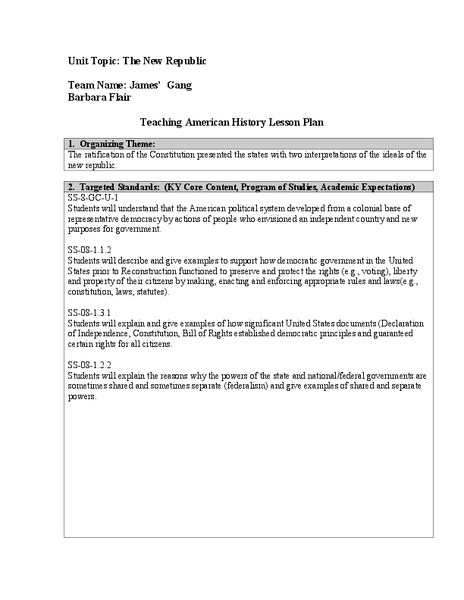 The New Republic Lesson Plan