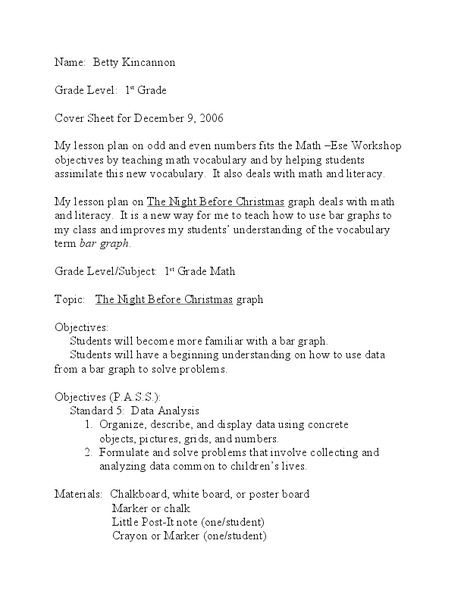 The Night Before Christmas Graph Lesson Plan
