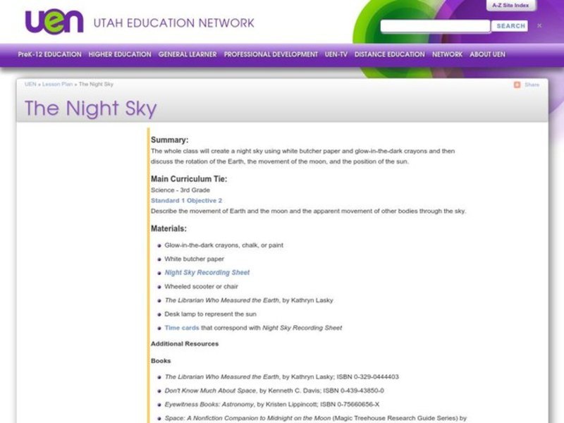 The Night Sky Lesson Plan
