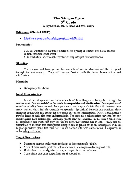 The Nitrogen Cycle Lesson Plan