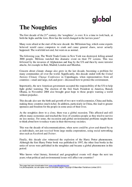 The Noughties Worksheet