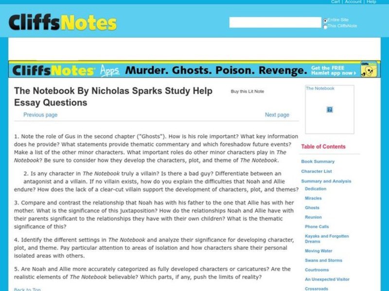 The Notebook by Nicholas Sparks Interactive