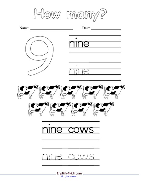 The Number 9 Worksheet