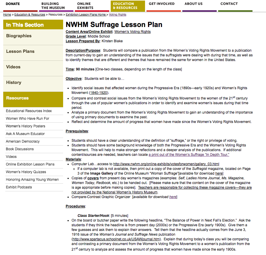 Suffrage Lesson Plan Lesson Plan