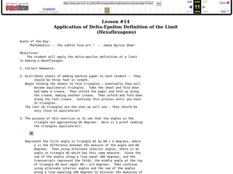 Application of Delta-Epsilon Definition of the Limit Lesson Plan