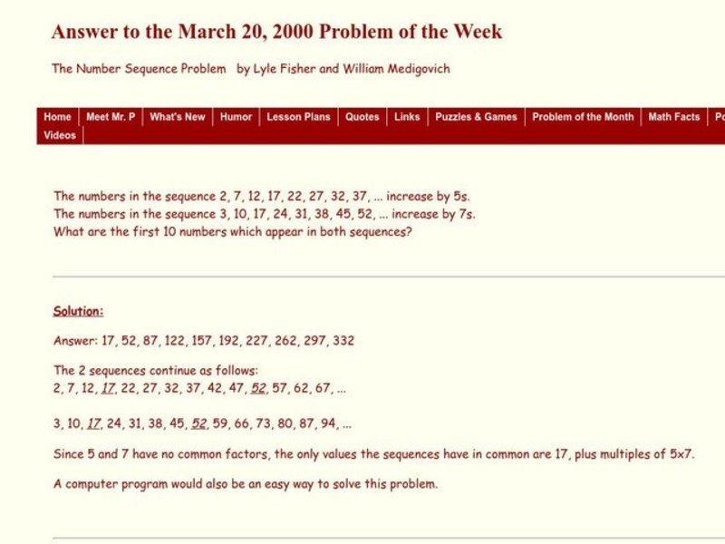 The Number Sequence Problem Worksheet