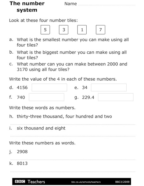 The Number System Worksheet