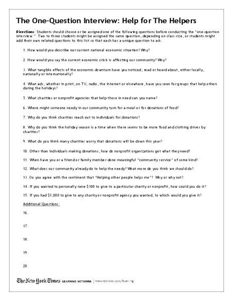 The One-Question Interview Worksheet