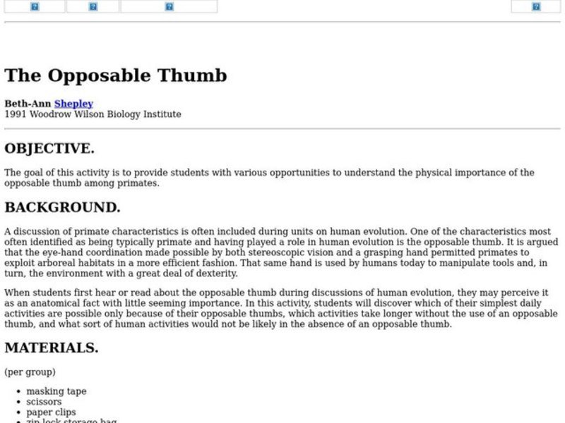 The Opposable Thumb Lesson Plan