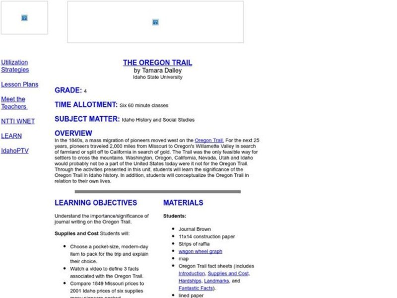 The Oregon Trail Lesson Plan