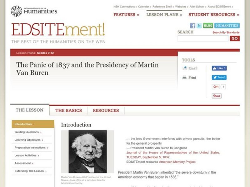 The Panic of 1837 And the Presidency of Martin Van Buren Lesson Plan