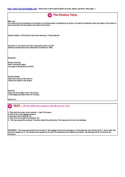 The Passive Voice Worksheet