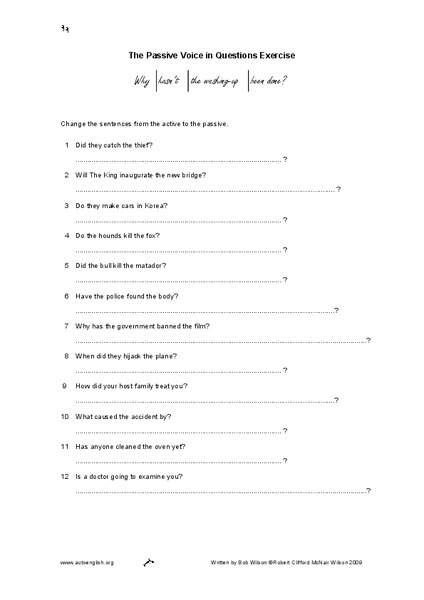 The Passive Voice in Questions Exercise Worksheet