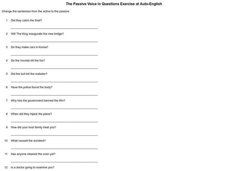The Passive Voice in Questions Exercise Interactive