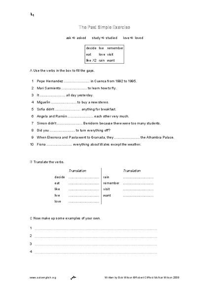 The Past Simple Exercise Worksheet